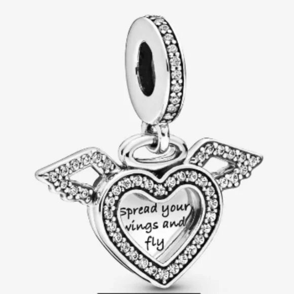 Silver Heart Wing Charm - Picture 1 of 3